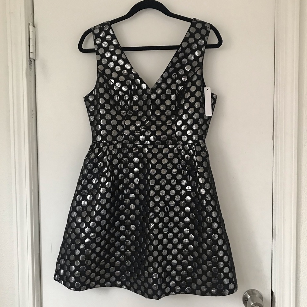 Ark & Co Black and Silver Polka Dot Cocktail Dress